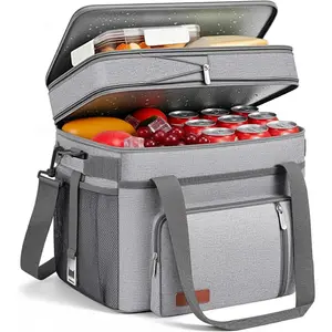 Cooler Bag Double Deck - 60 Can Leakproof Insulated Portable Soft Lunch Cooler, Extra Large Expandable Ice Chest Cooler for Beach, Picnic, Camping, Shopping