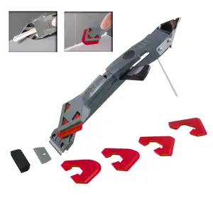 5-in-1 Extendable Silicone Caulking Tool Kit - Stainless Steel Grout Scraper and Remover, Finishing Tool with 5 Radius Pads for Bathroom, Kitchen Sink