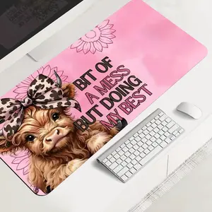 Cute Highland Cow in Floral large gaming mouse pad, Gaming Mousepad, Desktop Accessory, aesthetic desktop protection pad, anti-slip rubber lock edge high-definition printing, suitable for computers, offices, homes, as a gift for family and friends