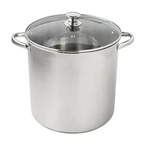 Mainstays Stainless Steel 16-Quart Stock Pot with Glass Lid, Induction Compatible, Stainless Steel, Dishwasher Safe