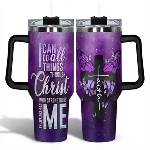 Purple Starry Sky 40oz Vacuum Insulated Stainless Steel Tumbler with Handle & Lid, Double Wall Travel Cup for Hot & Cold Drinks, Faith Gift Idea