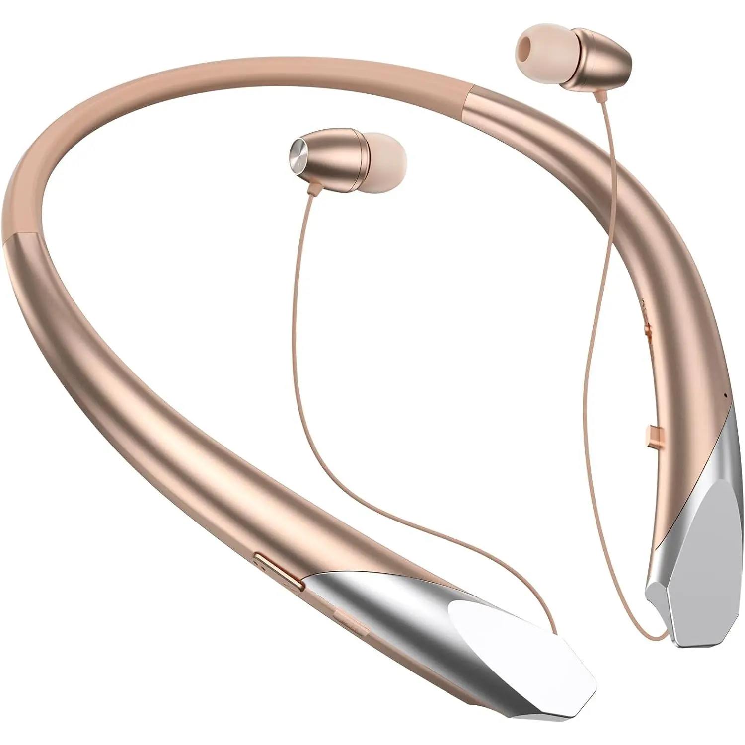 Bluetooth Neckband Headphones Retractable, Wireless Headset Retractable Earphones Noise Cancelling Sweatproof Stereo Earbuds with Mic, Sports Earphones (Rose)