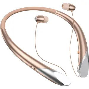 Bluetooth Neckband Headphones Retractable, Wireless Headset Retractable Earphones Noise Cancelling Sweatproof Stereo Earbuds with Mic, Sports Earphones (Rose)