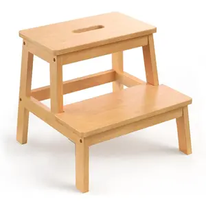 2 Step Stool for Adults, Wooden  Step Stool for Bathroom & Kitchen, Bed Steps for High Beds, Portable with Handle, Non-Slip & 350 Ibs Capacity