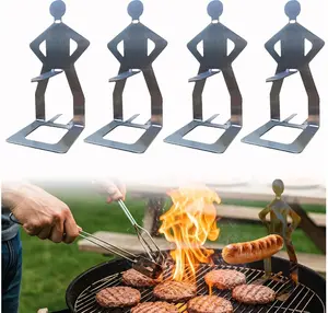 Uncle Jays 4 PCS Funny BBQ Stand Man Hot Dog Holder Reusable Stainless Steel Hotdog Sausage Stand Portable Roaster Grill Accessories Ideal Camping Party Gifts.