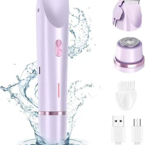 Women's 2-in-1 Dual Head Battery-Powered Body Hair Trimmer - Rechargeable Battery, Cordless, Portable, Compact, IPX7 Waterproof Wet & Dry, Detachable Head, Hypoallergenic, Pain-Free for Sensitive Zones
