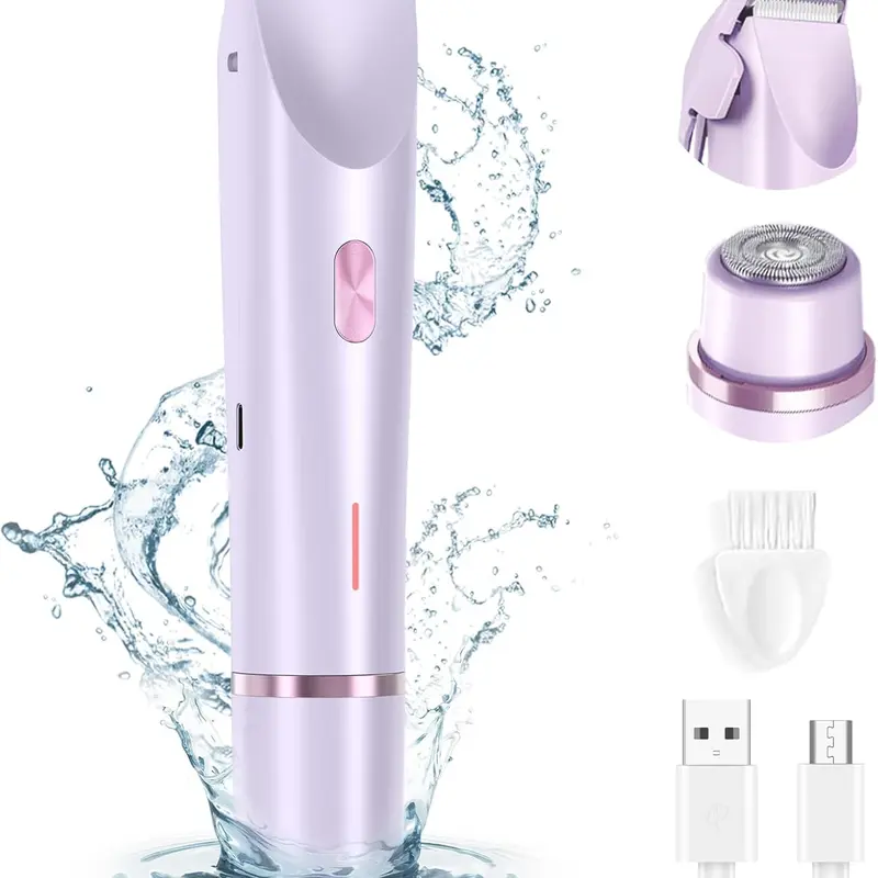 Women's 2-in-1 Dual Head Battery-Powered Body Hair Trimmer - Rechargeable Battery, Cordless, Portable, Compact, IPX7 Waterproof Wet & Dry, Detachable Head, Hypoallergenic, Pain-Free for Sensitive Zones