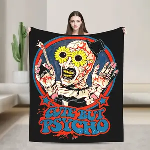 Cute But Psycho Terrifier Blanket Flannel Printed  Portable Lightweight Throw Blankets for Sofa Car Rug Piece