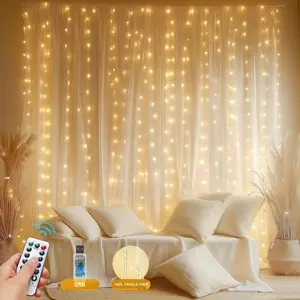 Fairy Curtain Lights Upgraded  Tangle-Free Warm White USB Plug in 8 Modes String Hanging Lights with Remote for Christmas, Bedroom, Indoor, Outdoor, Weddings, Party (10FTx8.2FT)