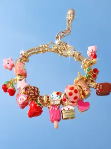 Cute Strawberry Cake Charm Bracelet, Ice Cream Cake Bracelet, Heart Cherry Strawberry DIY Bracelet, Realistic Food Chocolate Ice Cream Bracelet