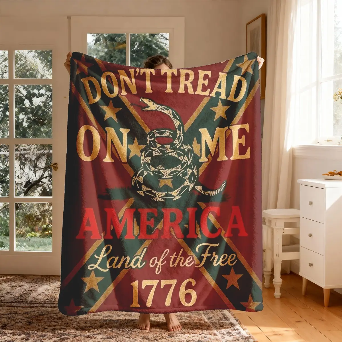 American 1776 Freedom Vintage Design Snake Flag Flannel Blanket, Large Soft Throws Blanket Lightweight Warm Throw Blankets, Cozy Throw Blankets, Perfect for Home Bed Sofa Office Camping Travel Thoughtful Gift