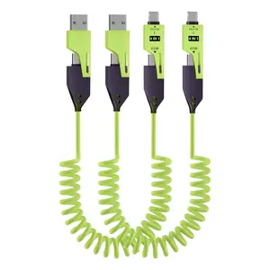Buy 1 Get 1 Free 4-in-1 Spring Fast Charging Cable - 65W USB-C PD Multi-Device Charger, 1.5m Coil Extension Cable, Compatible with iPhone, Samsung, Laptops (Green)