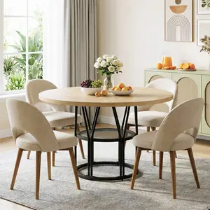 Round Dining Table for 4, Circle Kitchen Table with Storage Shelf & Metal Frame for Dining Room & Apartment