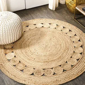 JONATHAN Y Dahlia Round Natural Jute Boho Circle Indoor Area Rug; for Living Room, Kitchen, Bedroom, Dining Room, Office