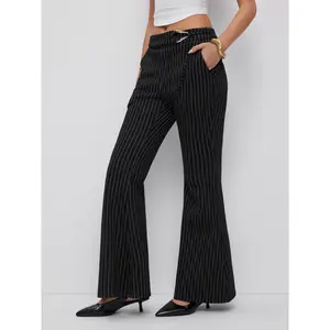 Cider Mid Rise Striped Metal Detail Flared Trousers