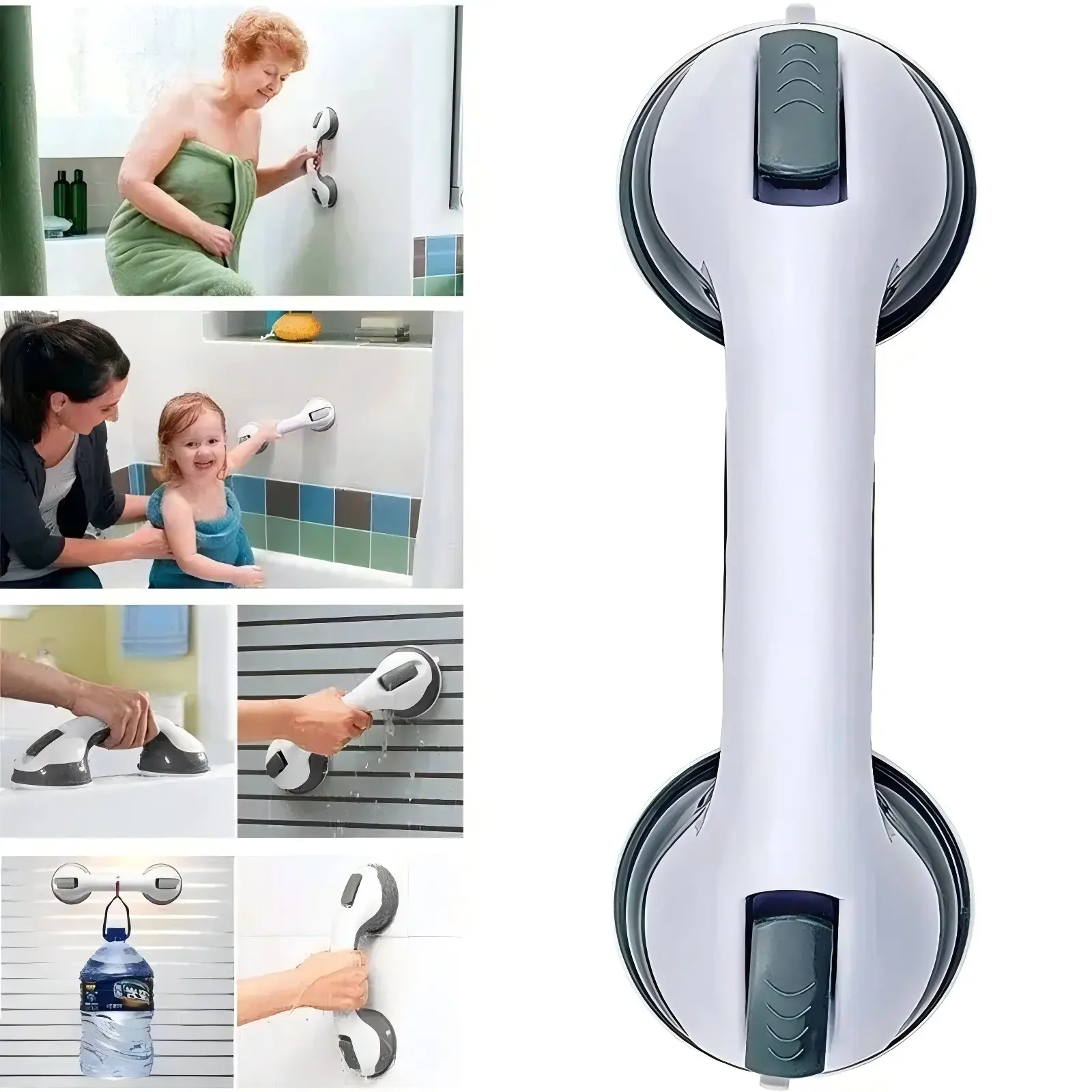 Shower Grab Bar - Portable Suction Safety Handle for Seniors & Kids - MUST CHECK WALL TYPE BEFORE PURCHASE (Fits Smooth/Flat Non-Porous Surfaces Only)
