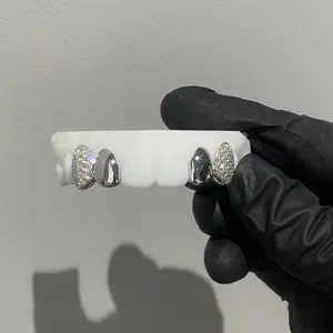 925 Silver Custom Honeycomb Teeth Grillz With Full Vvs Moissanite Hiphop Plain Grillz