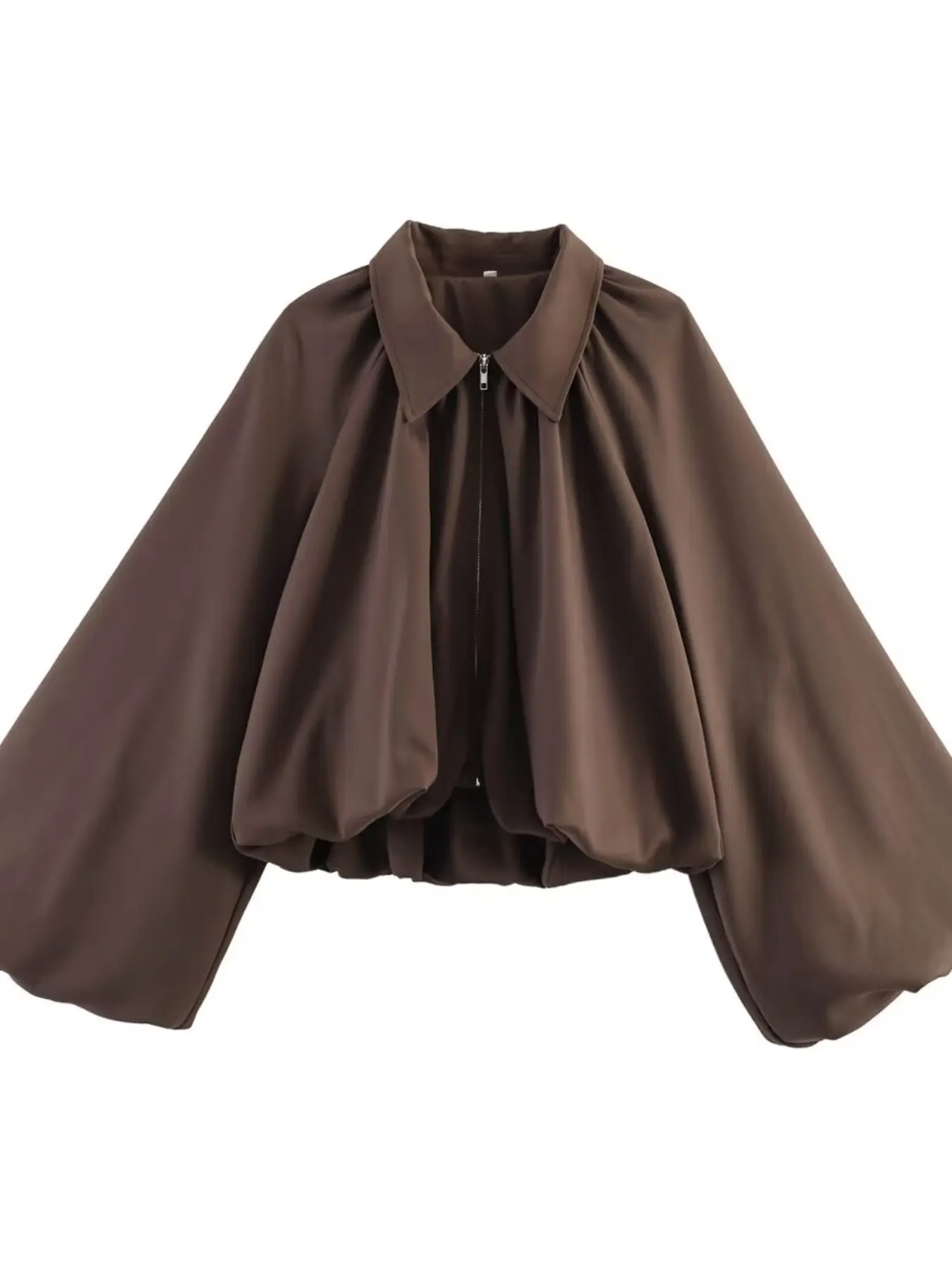 Spring Autumn European Chic Style Women's Loose Fitting Jacket, Stand Collar Long Sleeve Balloon Sleeve Pilot Casual Coat, Cross-Border Casual Fashionable Outerwear for Ladies Womenswear