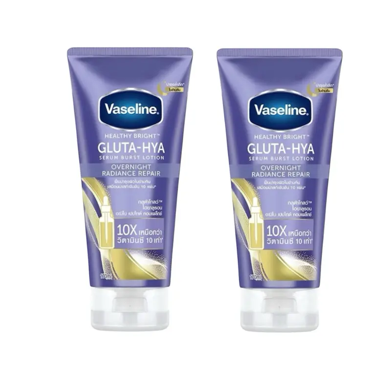 Vaseline Healthy Bright Gluta-Hya Serum Burst Lotion, Overnight Radiance Repair and Brightening Moisturizer, Pack of 2, Radiant