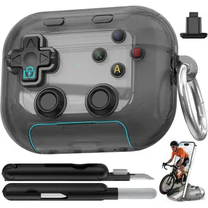 for AirPods Pro 3 Case Cover, with Pressable Button, Safety Lock & Phone Stand,Cool Funny Gifts Case for Women Men to Relief Stress,Clear Black