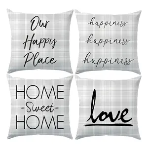 4PCS Sweet Home Throw Pillow Cover, 18 x 18 Inch, Pillow Cover for Cushion Living Room, Bedroom, Couch and Sofa, High Listed Printed (No Pillowcase Insert)
