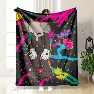 Abstract Kaws Flannel Blanket  Graffiti Art Throw Blanket  Cozy Warm and Lightweight  Perfect for Bed  Sofa  Living Room Decor  Travel  or as a Thoughtful Gift for Art Lovers.