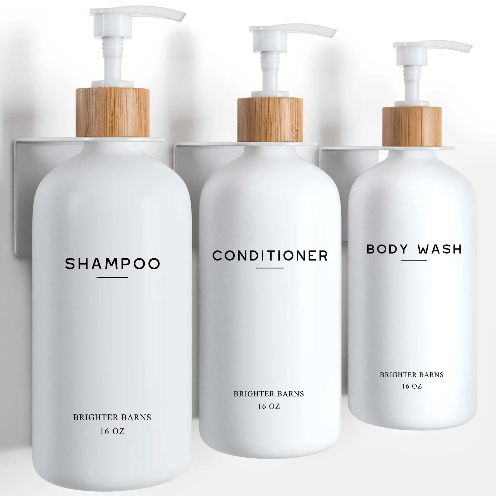 White Shampoo and Conditioner Dispenser Set Wall Mounted - Refillable Shampoo and Conditioner Bottles - Wall Mounted Shower Dispenser 3 Chamber No Drill  for Shower Wall in Airbnb, Hotel, Spa, Vacation Rental