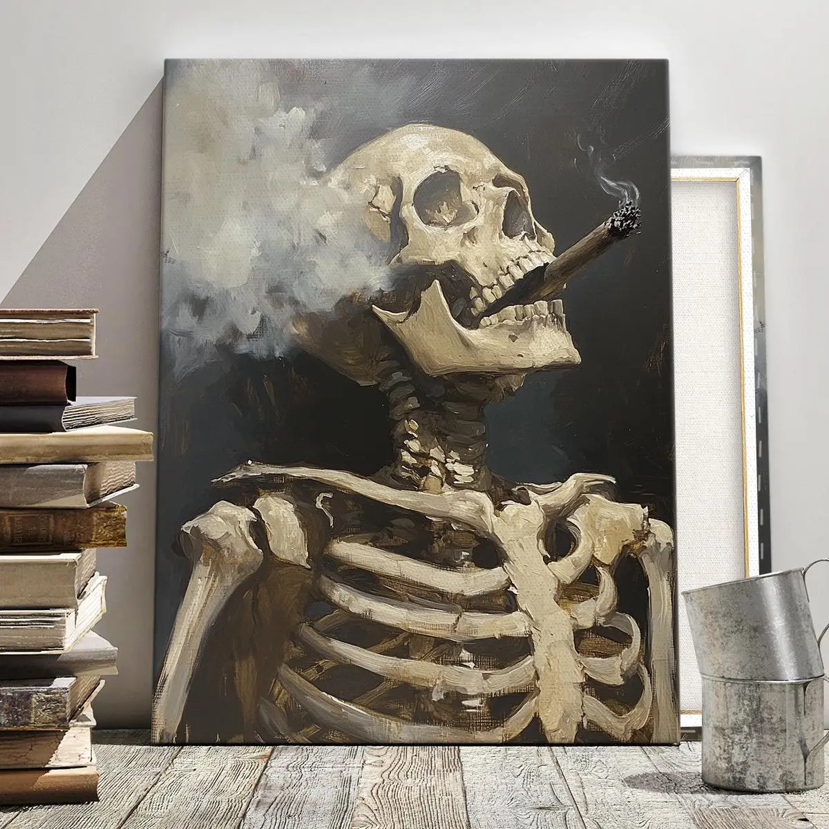 Skeleton Smoking Cigar Pattern Unframed Painting, Modern Art Canvas Wall Art, Wall Decor for Home Living Room Bedroom Office, Ornaments