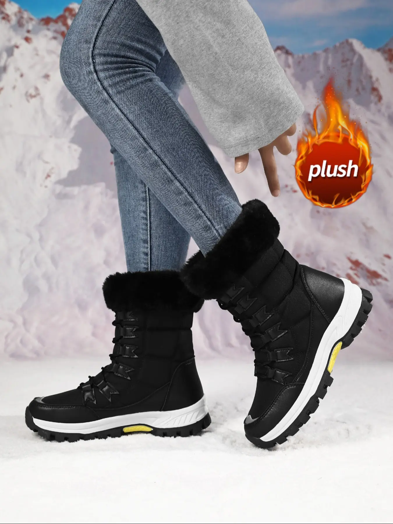 Men's High-Top Snow Boots, Ice Boots, Fall Winter Waterproof Anti-Slip Outdoor Shoes, Warm Windproof Ankle Booties for Daily Wear & Sports