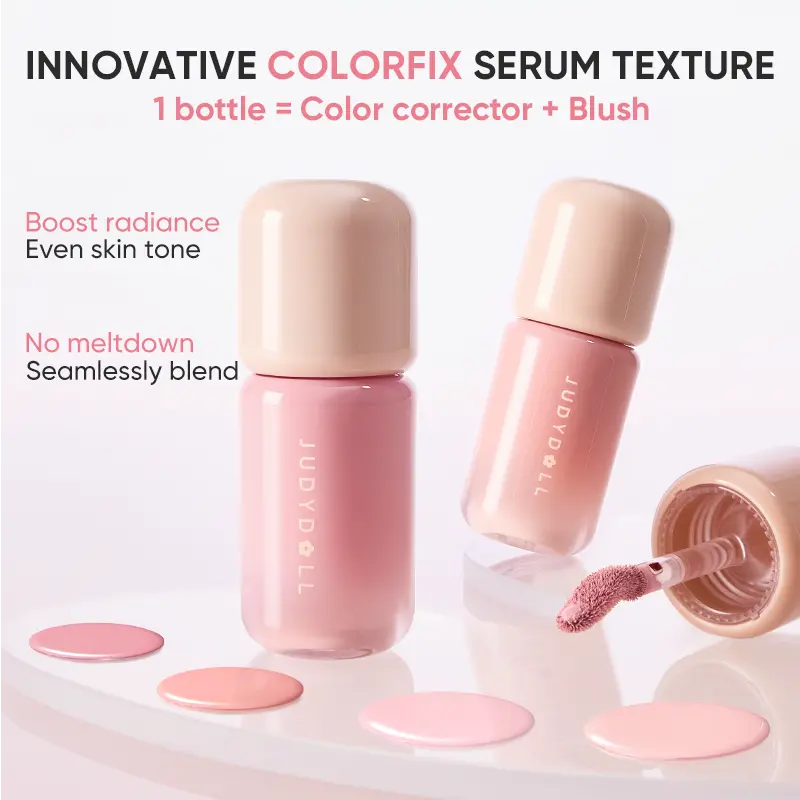 JUDYDOLL Radiant Liquid Blush Serum - Hydrating, Lightweight, Long-Lasting, Clean Makeup with Brush Applicator, Dewy Glow Soft Focus Cheek Color, Easy to Blend, Natural Refresh Look for Summer Use