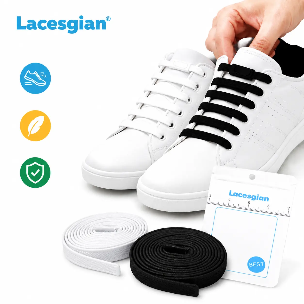 No Tie Elastic Shoe Laces, Flat Stretch Sneaker Laces for Adults & Kids, Easy Slip-On Fit