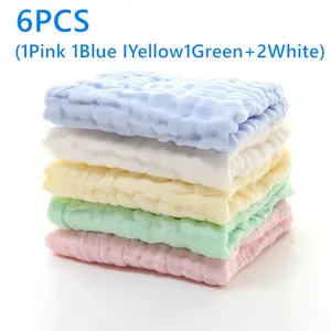 Set of 6 Face Towels Made from 100% Cotton, Featuring Muslin Gauze, Equipped with a Hook for Easy Hanging. These Washcloths Are Incredibly Soft, Highly Absorbent, And Come in Solid Colors, Perfect for Hand Use.