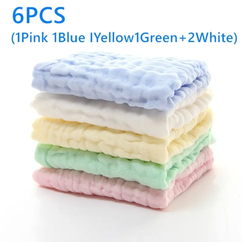 Set of 6 Face Towels Made from 100% Cotton, Featuring Muslin Gauze, Equipped with a Hook for Easy Hanging. These Washcloths Are Incredibly Soft, Highly Absorbent, And Come in Solid Colors, Perfect for Hand Use. Premium Towel Set