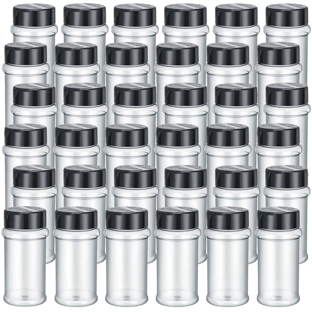 36 pcs Plastic Spice Jars with Shaker Lids Clear Seasoning Containers Spice Bottles with Lids Labels for Kitchen Storing Herbs Seasoning Powders Pepper Dry Goods