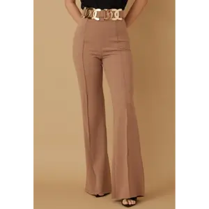 HIGH WAIST GOLD BUCKLE HARDWARE DETAILED FASHION PANTS Comfort Fit