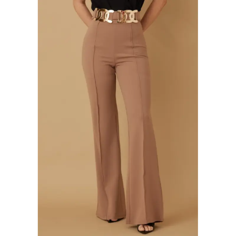 HIGH WAIST GOLD BUCKLE HARDWARE DETAILED FASHION PANTS Comfort Fit