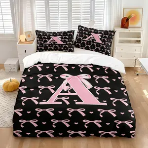 2/3-piece Sweet & Edgy Style “A” Print Theme Decorative Duvet Cover Set A girlish bedroom bedding set , warm and cosy, suitable for all seasons. Perfect for young women or as a gift,No filling.