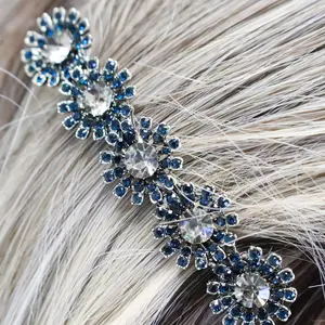 Navy Crystal Hair Barrette for Thin Hair – Small Rhinestone Clip for Fine Hair Styles