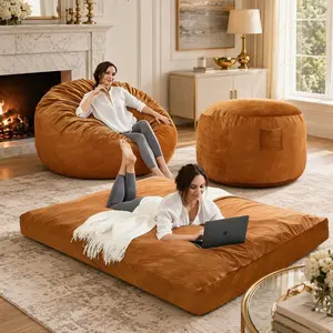 [Deals For You Days] 3FT/4FT/7FT No Gift, 5FT/Jumbo with 3 Gifts Bean Bag (with Filler) Lazy sofa Beanbag Chairs For Adults Ship Free High-Rebound Memory Foam Filling Furniture Flannel Cover Removable Modern Upholstered Sofa