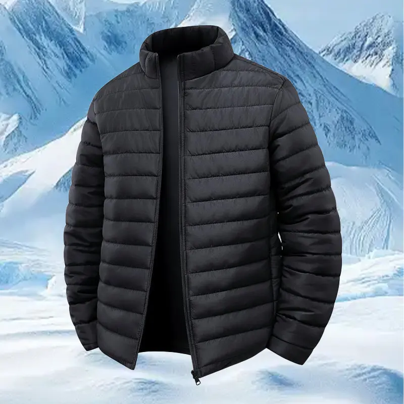 New winter men’s style with stand-up collar, fleece lining, and cotton outerwear – casual, sporty, and warm.