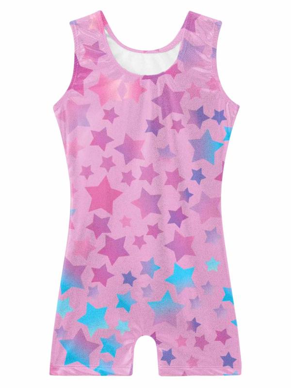 Girls' Sleeveless Print Gymnastics Leotard, Comfortable Soft Breathable Dance Training Bodysuit, All Seasons Performance