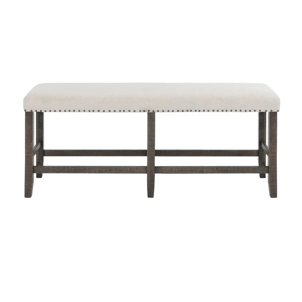 Willow Creek Distressed Solid Wood Counter Height Dining Bench, Classic Farmhouse Rustic Fabric Upholstered Dining Room Furniture for Holiday Dinner