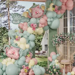 Tea Party Decorations 139pcs Pastel Tea Party Balloon Arch Garland Kit with Pink Green Teapot Mylar Balloon for Let's Par-Tea Girls Birthday Spring Garden Tea Party Decor (Tea Party) Pack