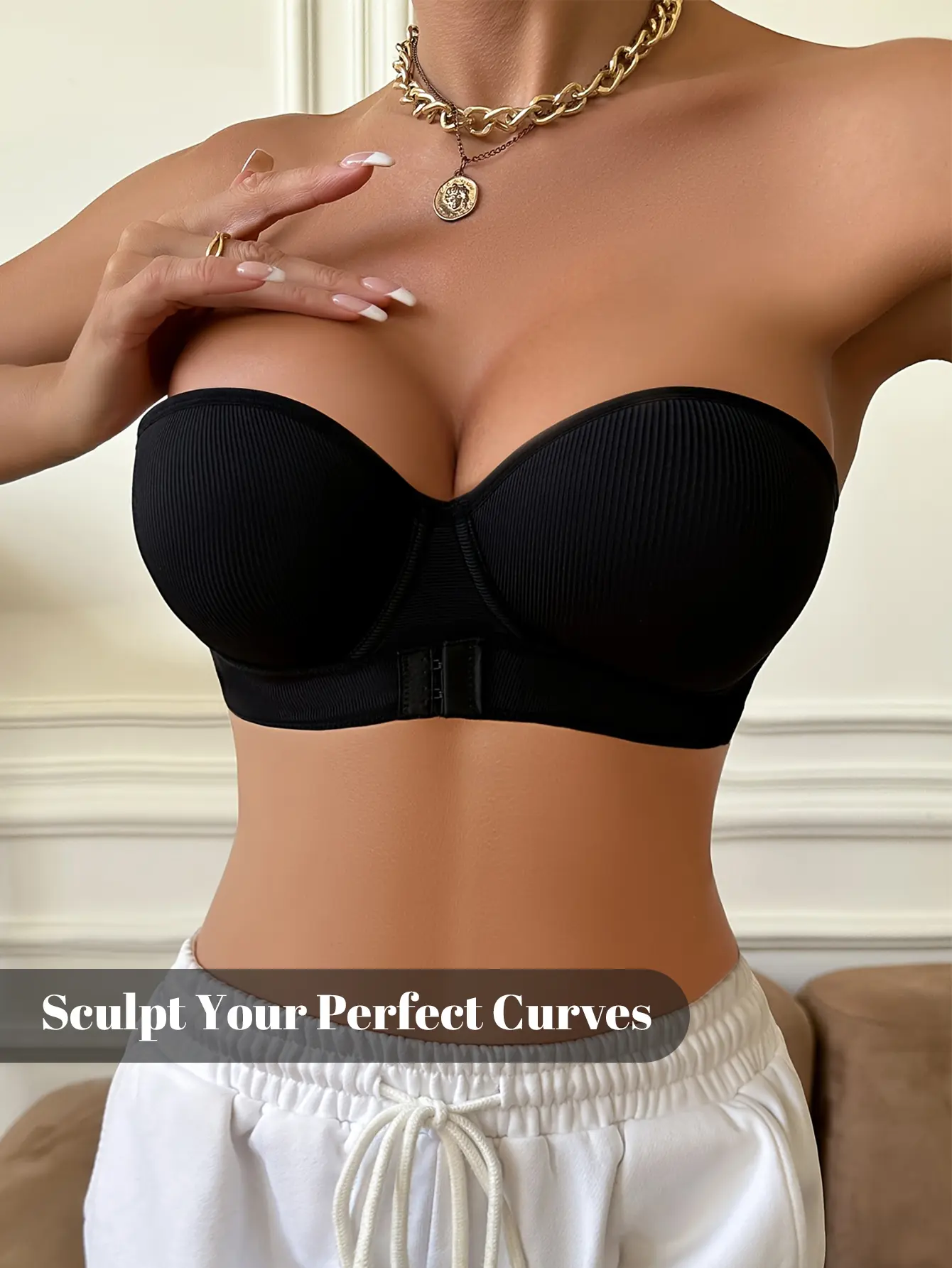 Women's Basic Strapless Front Closure Underwire Push Up Bandeau Bra, Solid Minimalist Elegance, Lift & Support, Anti-Slip Anti-Sag, Tube Backless, Back Closure, Free Transparent Straps, for Wedding Season & Vacation Outfits, SummerWins, DealsForYouDays