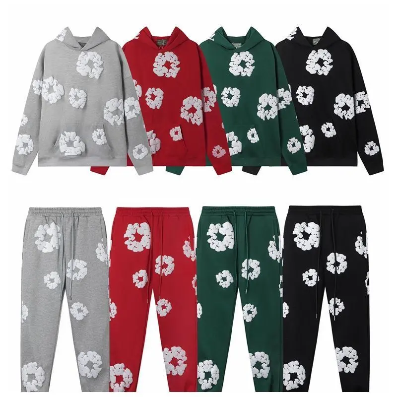 Top Quality New Men's Women's Same Kapok Foam Printing Hooded Long-sleeved Sweater Loose Fleece Sweatpants Set