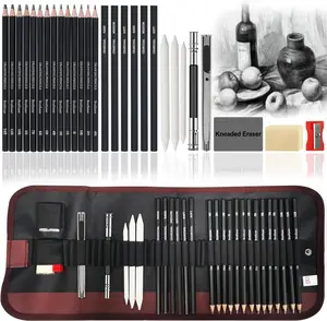Drawing Sketching Pencil Set, 29 pcs Draw Supplies Kit, 14 Graphite , Charcoal Erasers Sharpener Extender, Ideal for Drawing Art, Sketching, Shading