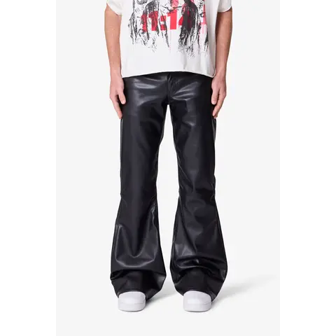 mnml Leather Flare Pants - Black
