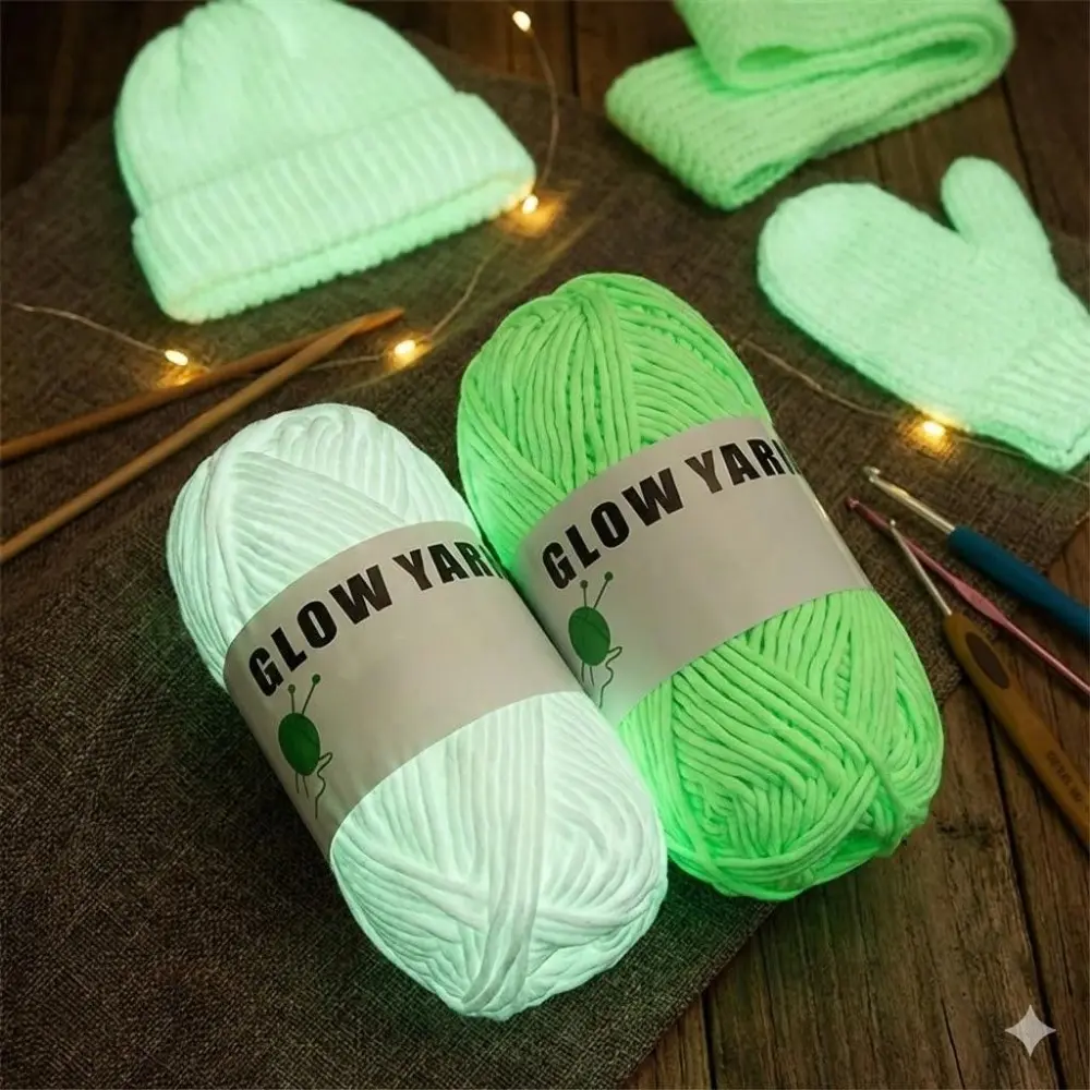 Glow in the Dark Yarn Crochet Kit - Ultra Soft DIY Rainbow Thread, High Elasticity & Strong Anti-Shearing, Eco-Friendly Skin-Friendly Craft Material for Spring Handmade Projects, Multi-Scenario Use, Knitting Supplies