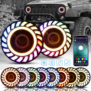 SUNPIE 7" RGB 3D LED Lens Halo Rotating Series Headlights with Turn Signal for 1997-2018 Jeep Wrangler TJ LJ JK JKU(2pcs/set)
