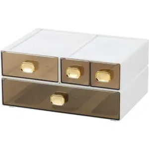 Spacious Desktop Storage Box, 1 Large 1 Middle & 2 Small Storage Drawers, Stackable Office Desk Organizer, Printer Paper Organizer, White Plastic Drawers for Workspace